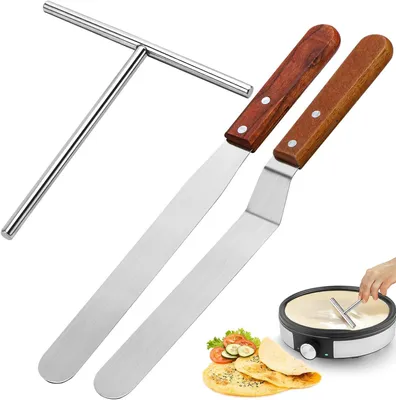 Produktbild von Set zum Crêpe-Zubereiten, 3-teilig – Edelstahl-Verteiler und Pfannenwender mit Holzgriffen
