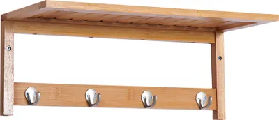 Produktbild von HOMCOM Wandgarderobe Garderobe mit Haken Wandmontage platzsparend Naturholz