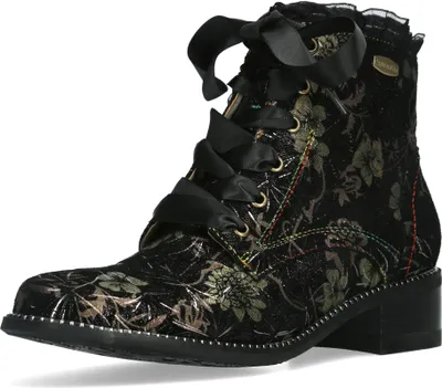 Produktbild von Laura Vita Damen Stiefelette Blumenmuster Satinband Schnürung Emcmao 45, Größe:39 EU, Farbe:Braun