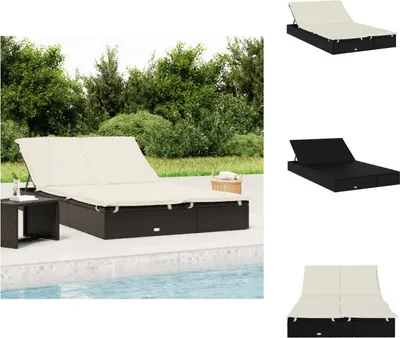 Produktbild von vidaXL Sonnenliege für 2 Personen mit Auflage Schwarz Poly Rattan -  Sonnenliegen