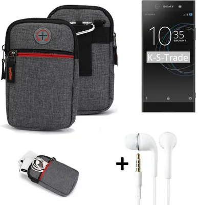 Produktbild von K-S-Trade Gürtel Tasche + Kopfhörer kompatibel mit Sony Xperia XA1 Ultra Handy Tasche Holster Schutz Hülle Handy Hülle grau Zusatzfächer 1x