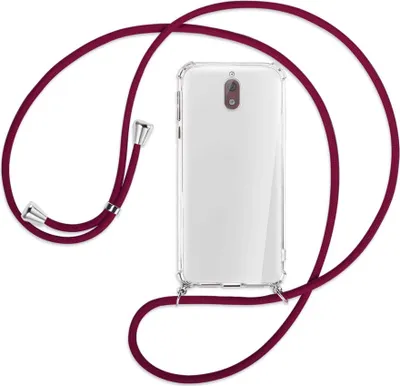 Produktbild von Handykette Backcover-Schutzhülle mit Band (Metall silberfarben) für Nokia 3.1 - dunkelrot
