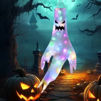 Halloween-Windzak mit LED, 60x120 cm, Geister-Windsack
