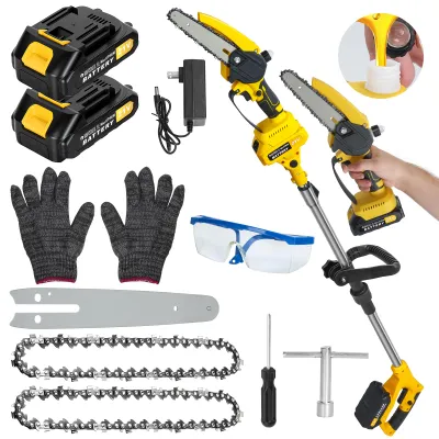 Produktbild von 2-in-1-Akku-Hochentaster und Mini-Kettensäge, bürstenlose 6-Zoll-Elektrokettensäge mit 2 x 1,5-Ah-Akku, Hochentaster mit maximaler Reichweite von 1,8 m zum Baumschneiden