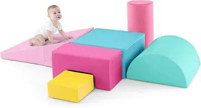 Imagen del producto de 6 bloques de espuma, bloques gigantes para jugar y trepar, bloques de espuma suaves, bloques grandes de varios colores, para niños en edad preescolar, bebés y niños en edad escolar (rosa oscuro)