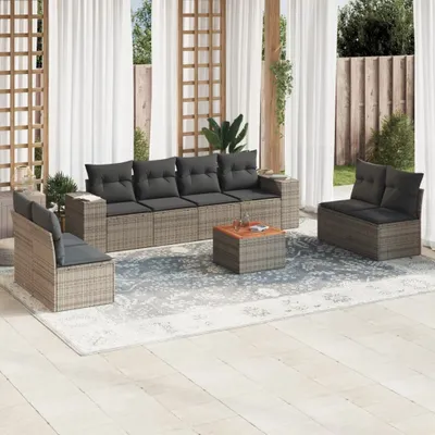 Produktbild von CLORIS 9-tlg. Garten-Sofagarnitur - mit Kissen - Grau Poly Rattan - Gartenmöbelgarnituren LL0000254894