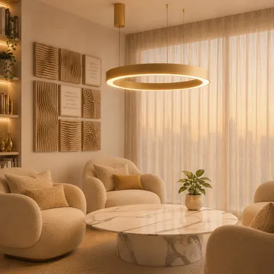 Productafbeelding van Hanglamp Morbido goud Ø 80cm, AI-gegenereerde afbeelding