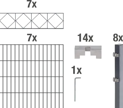 Produktbild von Alberts Doppelstabmattenzaun Bergen, Höhe 140 cm, Länge 14 m, 2 m Matte, anthrazit, zum Einbetonieren