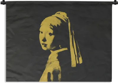 Produktbild von MuchoWow® Wandteppich Wandbehang Mädchen mit einem Perlenohrring - Johannes Vermeer - Schwarz - Gelb 150x112.50 cm Tapisserie Dekoration Wandtuch - Wanddecke - Wandteppiche