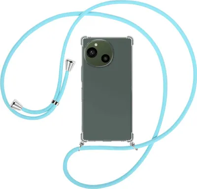 Produktbild von Handykette Backcover-Schutzhülle mit Band (Metall silberfarben) für Sharp Aquos R9 - himmelblau