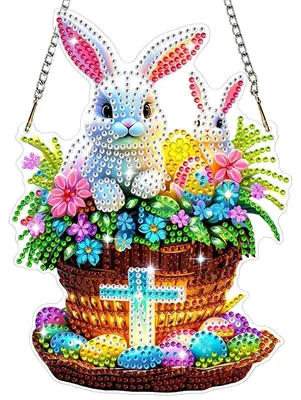 Produktbild von Diamant Painting Anhänger Tiere Osterhase Fensterbilder Hängendes Ornament Kreatives Basteln Geschenk