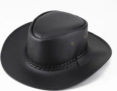 Produktbild von Schwarzer Dschungel-Bullenlederhut, Westernhut, Australischer Hut, Cowboyhut