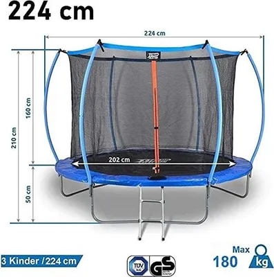 Produktbild von SENA Dunlop Trampolin Ø 224 cm - Gartentrampolin für 3 Kinder oder 2 Erwachsene, Outdoor / Draussen Hüpf Spielgerät, Garten Jumping