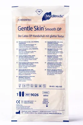 Obrázek produktu pro Latexové chirurgické rukavice bez pudru, sterilní, značka Meditrade, přirodní latex, 1 kus, velikost 8,5