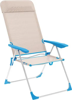 Image de Chaise pliante Marbueno 5 positions aluminium avec coussin Beige/Bleu Plage et piscine 69X58X109 cm 10175