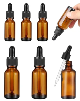 6 Pipettenflaschen, braun, 5 ml + 10 ml, für Öle & Labor