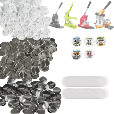 Produktbild von VEVOR Buttonmaschine Knopfmachermaschine Zubehör Badge Punch Press 32 mm, DIY Badge Press Machine Ersatzteile 500 Stk. Abzeichenpressmaschine, Metall + Kunststoff / 250 + 250 Stk. Abzeichen