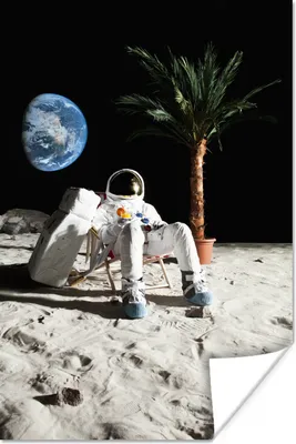 Produktbild von MuchoWow® Poster Astronaut - Mond - Palme - Liegestuhl 40x60 cm - Plakate für die Wand - Poster Babyzimmer