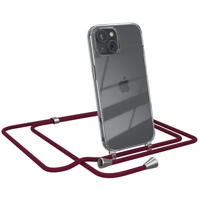 Produktbild von EAZY CASE Handykette kompatibel mit Apple iPhone 15, Handyhülle mit Umhängeband, Handykordel, Schutzhülle Clear, Band in Rot