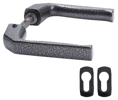 Produktbild von Türgriff A120 x B80 mm 63.035, pulverbeschichtet in antik Silber, Set (links & rechts) mit Verbindungsstift und 2 Abdeckplatten, ergonomisch, langlebig, Höhe 120 mm, Länge 80 mm