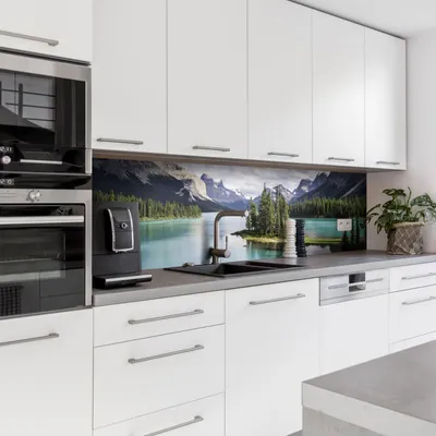 Produktbild von Dedeco Küchenrückwand Motiv: Berge V1, 3mm Aluminium Alu-Platten als Spritzschutz Küchenwand Verbundplatte wasserfest, inkl. UV-Lack matt, alle Untergründe, 260 x 60 cm
