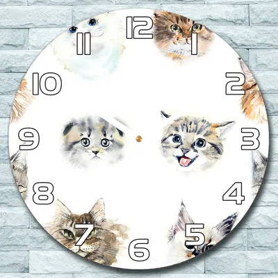 Produktbild von Wanduhr aus Glas Rund fi 30 Aquarell Katzen Quarz Deko Wohnzimmer Büro