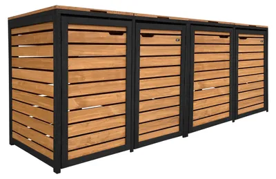 Produktbild von AXI Lex Mülltonnenbox Holz Braun/Schwarz | Mülltonnenverkleidung mit Deckel für 4 Tonnen - 240 - 960L | Müllbox / Aufbewahrungsbox für Mülltonnen