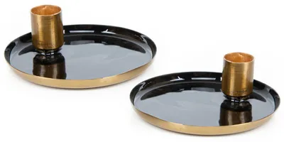 Produktbild von 2 Kerzenständer aus Metall mit Schale Stabkerzenhalter 11 cm