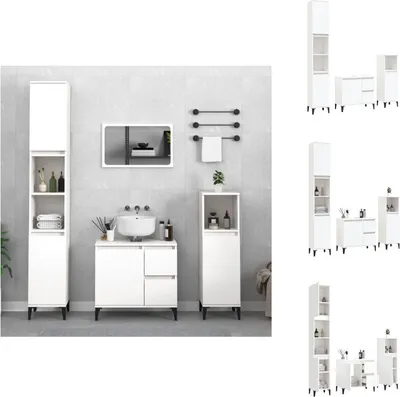 Produktbild von vidaXL 3-tlg. Badmöbel-Set Weiß Holzwerkstoff -  Badezimmermöbel-Sets