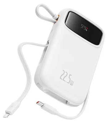 Obrázok produktu pre Baseus – Qpow Pro+ – powerbanka, Lightning, 2× USB-C, USB, 22,5 W, 20000 mAh, kábel USB-C, 30 cm – biela