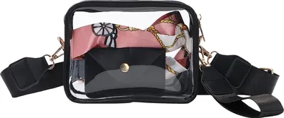 Image de (Noir) Petit sac à bandoulière transparent pour femmes, sacs transparents approuvés par le stade, porte-monnaie transparent pour les concerts, les événements sportifs, les festivals