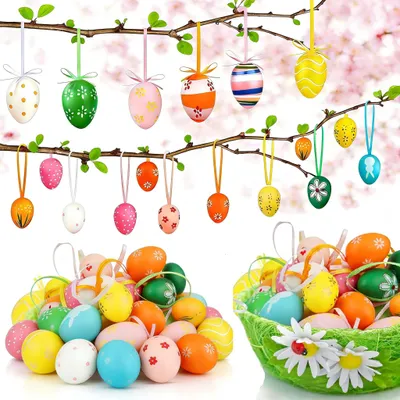 36 Kunststoff-Ostereier zum Aufhängen, bunt gemustert, Osterdeko