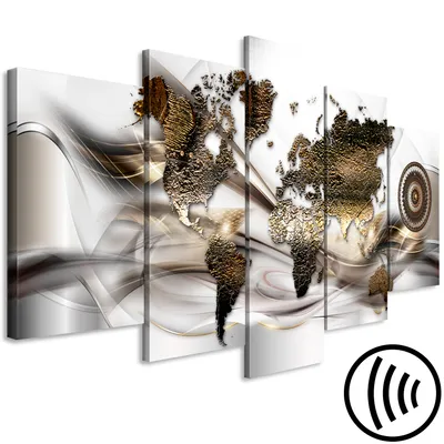 Produktbild von Akustikbild Weltkarte 200x100 cm Bilder Akustikschaum Hochleistungsschallabsorber Schallschutz Leinwand 5 tlg Wandbild Raumakustik Schalldämmung Mandala Textur k-A-0480-b-m
