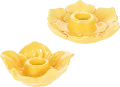 Produktbild von Elegante Keramik-Stabkerzenhalter im Blumenstil für festliche Dekoration, 2 Stück