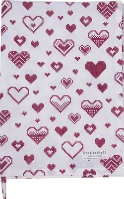 Produktbild von Krasilnikoff – Geschirrtuch KW13077 – Heart Allover Stitches / Herzen im Kreuzstich, rot
