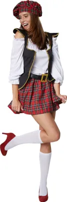 A woman wearing a Scottish-themed costume.