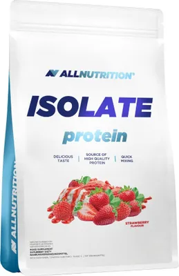 Imagen del producto de ALLNUTRITION Isolate Protein 908g, sabor fresa. Proteínas y aminoácidos para el desarrollo muscular. Aislado de proteína de suero de leche