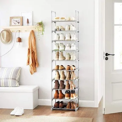 Produktbild von Famanu Schuhregal mit 10 Regalen - grau, 45 x 30 x 174 cm