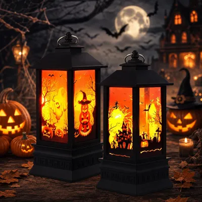 Halloween-Laterne, Kürbis-Kerze, Herbstdekoration, 2er-Set