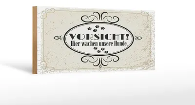Produktbild von Holzschild Hinweis Hier wachen unsere Hunde, 27 x 10 cm, Holzschilder Tiere Achtung