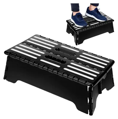 Produktbild von Faltbarer Tritthocker, Rutschfeste Gehhilfe für Senioren, Leicht und Praktisch für Badezimmer, Küche, SUVs und Wohnmobile (Schwarz, 38 * 22 * 13 cm)