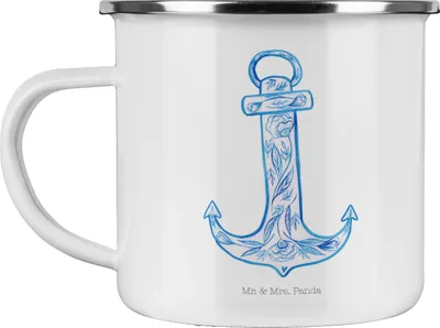 Produktbild von Mr. & Mrs. Panda Haferl Anker Blau - Weiß - Geschenk, Pott, Tiermotive, Kaffeepott, Emaille Tasse, Teetasse, becher