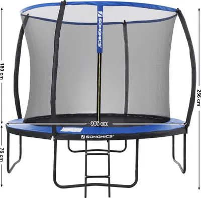 Produktbild von SONGMICS Trampolin Ø 305 cm mit Leiter + Netz + Stangen + Abdeckung sicher Fitnessgerät rundes Gartentrampolin schwarz