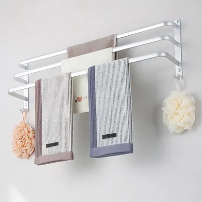 Immagine prodotto di Portasciugamani senza foratura - Porta asciugamani argento - Organizzazione del bagno - Doppie opzioni di installazione - 80 cm - Argento