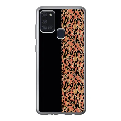Produktbild von MuchoWow® Handyhülle Schutzhülle Hülle für Samsung Galaxy A21s Pantherdruck - Gold - Schwarz Silikon Softcase Handy Hülle - Hartschale