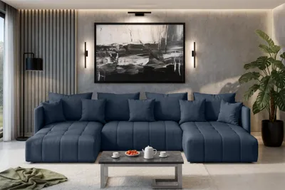Image de AX LIVING Canapé panoramique convertible Veliro canapé en u bleu 353cm