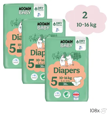 Produktbild von Moomin Baby – Öko-Windeln – Größe 5 (10–16 kg) – Vorteilspackung