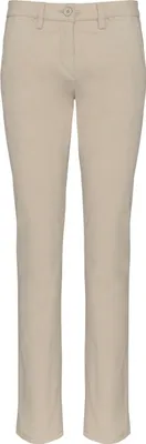 Produktbild von Kariban Damen Chino Hose Stoffhose Stretch Freizeithose Basic Denim, Größe:34, Farbe:Beige