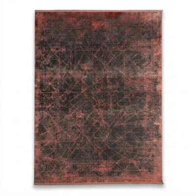 Productafbeelding van Aureon tapijt, 300 x 200 cm – 100% wol met zijden afwerking, machinaal geweven, modern geometrisch design in oranje en grijs, AI-gegenereerde afbeelding