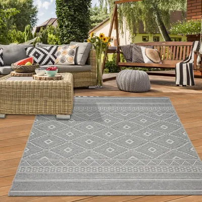 Produktbild von In- & Outdoor Teppich mit Sisal Zickzack Muster graufarben Größe - 240 x 340 cm